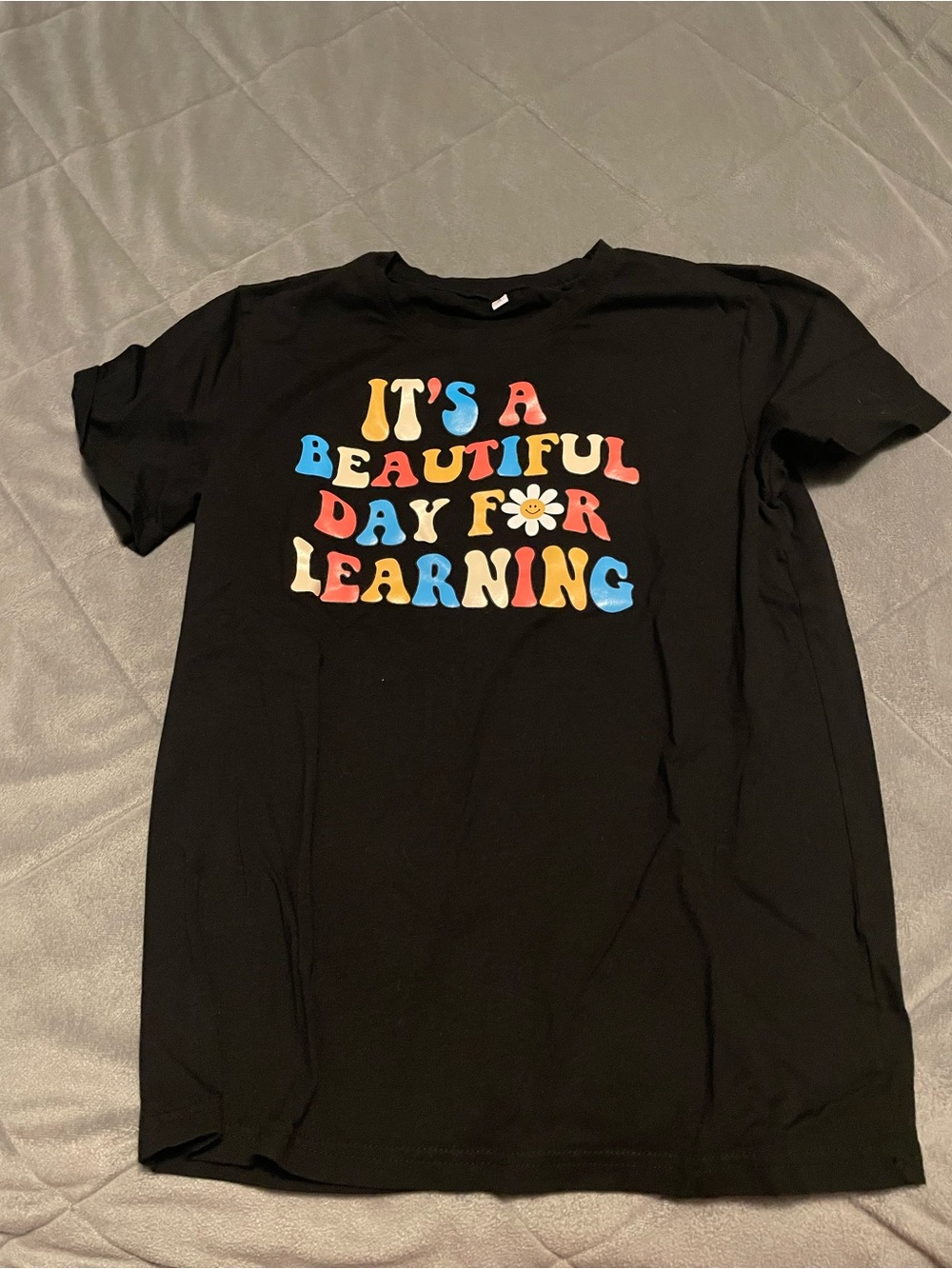 Amazon Black Short Sleeve Tee with Multicolor Retro Graphic